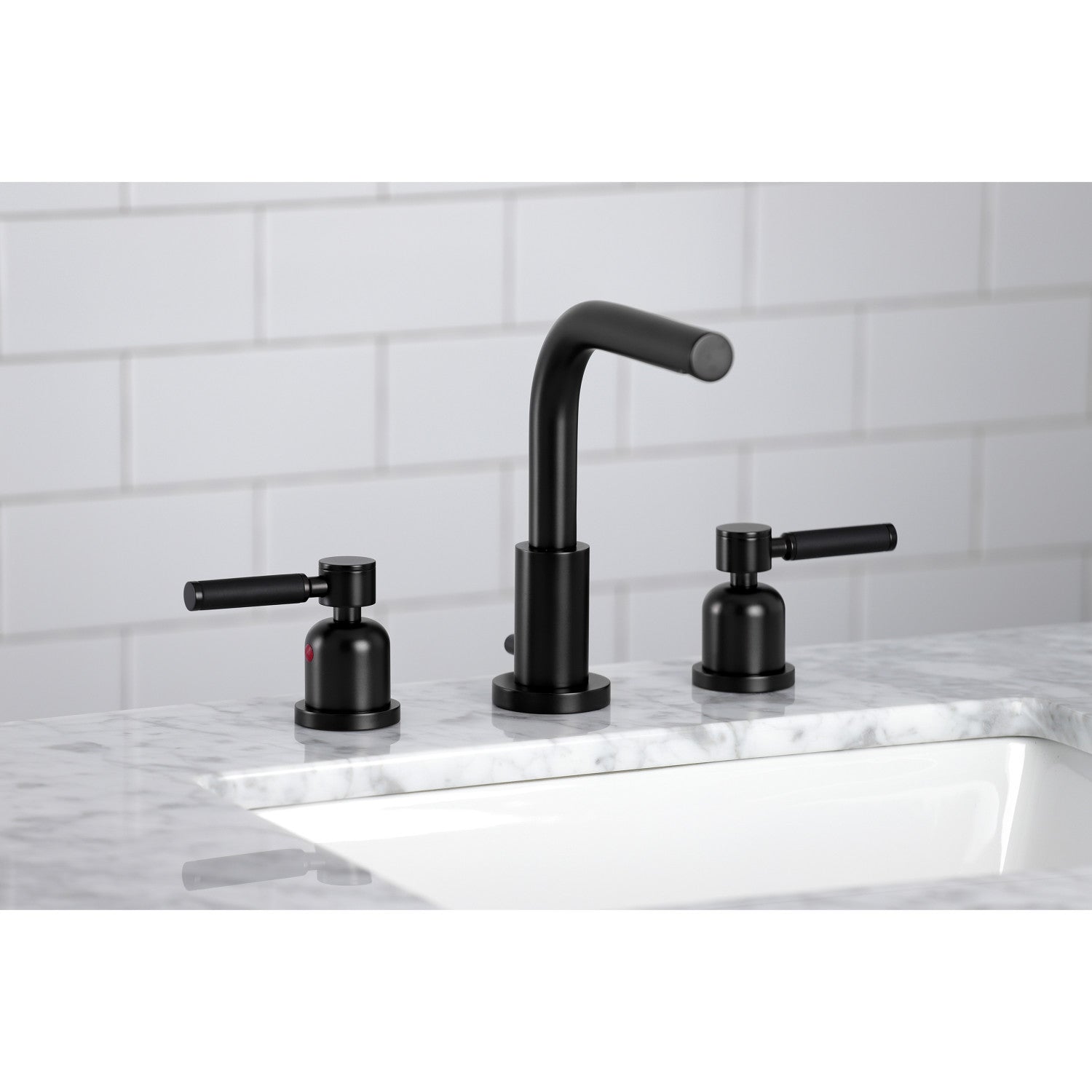 Kingston Sona FSC8950DKL - Kaiser Two-Handle 3-Hole Deck Mount Widespread Bathroom Faucet with Brass Pop-Up, Matte Black — thumbnail 2